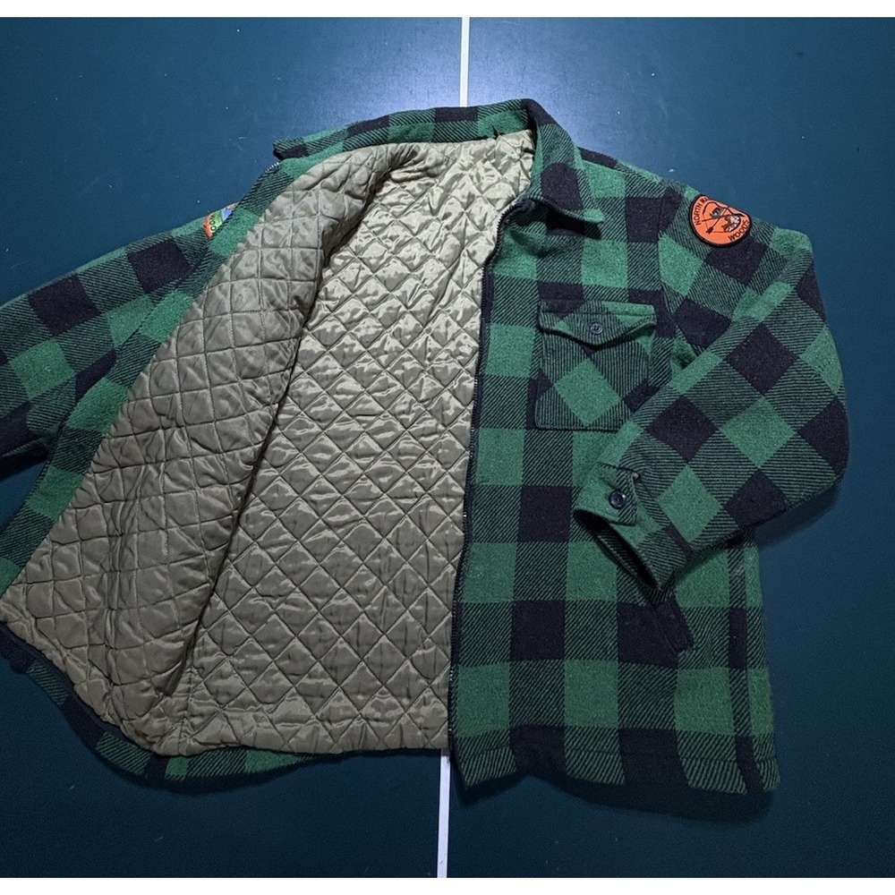 Vtg 70s Woolrich Mackinaw Jacket Green Buffalo Plaid North Maine Woods Patch L - Picture 5 of 16